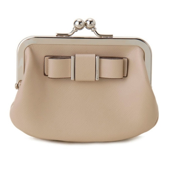 Coach Beige Saffiano Leather Darcy Bow Framed Coin Purse